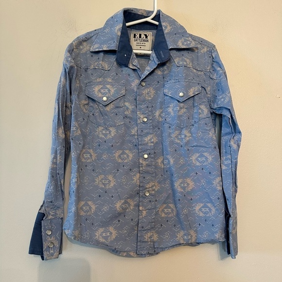 Ely Cattleman Kids Western  Shirt Sz Small Long Sleeve Pearl Snap Cowboy Cowgirl - Picture 1 of 3